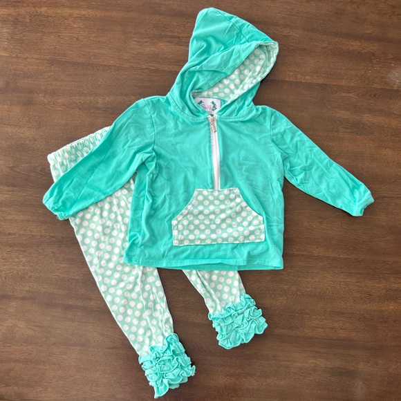Teal and White Polka Dot Boutique Girls 2 Piece Outfit Matching Set size XS - Picture 2 of 10